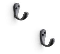 Loops 2 Pack - Solid Brass Victorian Single Robe Coat Hook - Wall Mounted Holder Matt Black