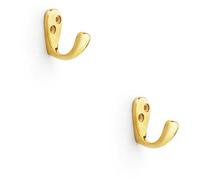 Loops 2 Pack - Solid Brass Victorian Single Robe Coat Hook - Wall Mounted Holder Polished Brass
