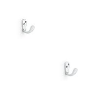 Loops 2 Pack - Solid Brass Victorian Single Robe Coat Hook - Wall Mounted Holder Satin Chrome