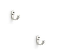 Loops 2 Pack - Solid Brass Victorian Single Robe Coat Hook - Wall Mounted Holder Satin Nickel