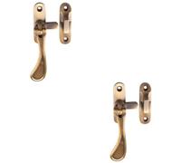 Loops 2 Pack - Spoon End Reversible Casement Window Fastener Handle 103mm Length Antique Brass