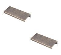 Loops 2 Pack - Square Edge Finger Pull Handle - Antique Brass 100mm - Slim Cupboard Drawer