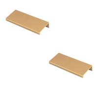 Loops 2 Pack - Square Edge Finger Pull Handle - Satin Brass 100mm - Slim Cupboard Drawer