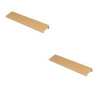 Loops 2 Pack - Square Edge Finger Pull Handle - Satin Brass 200mm - Slim Cupboard Drawer