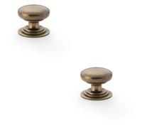 Loops 2 Pack - Stepped Round Door Knob - Antique Brass 32mm Classic Kitchen Cabinet Pull Handle