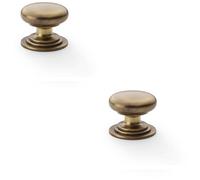 Loops 2 Pack - Stepped Round Door Knob - Antique Brass 38mm Classic Kitchen Cabinet Pull Handle