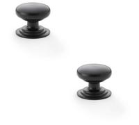 Loops 2 Pack - Stepped Round Door Knob - Matt Black 32mm Classic Kitchen Cabinet Pull Handle
