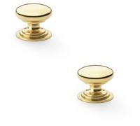 Loops 2 Pack - Stepped Round Door Knob Polished Brass 25mm Classic Kitchen Cabinet Pull Handle