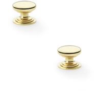 Loops 2 Pack - Stepped Round Door Knob Polished Brass 32mm Classic Kitchen Cabinet Pull Handle