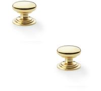 Loops 2 Pack - Stepped Round Door Knob Polished Brass 38mm Classic Kitchen Cabinet Pull Handle