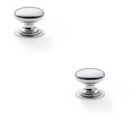 Loops 2 Pack - Stepped Round Door Knob Polished Nickel 32mm Classic Kitchen Cabinet Pull Handle