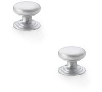 Loops 2 Pack - Stepped Round Door Knob - Satin Chrome 32mm Classic Kitchen Cabinet Pull Handle
