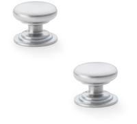Loops 2 Pack - Stepped Round Door Knob - Satin Chrome 38mm Classic Kitchen Cabinet Pull Handle