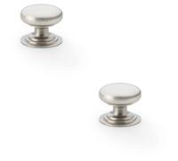Loops 2 Pack - Stepped Round Door Knob - Satin Nickel 32mm Classic Kitchen Cabinet Pull Handle
