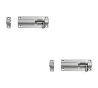 Loops 2 Pack - Straight Barrel Surface Mounted Sliding Door Bolt Lock 100mm X 38mm Bright Steel