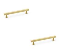 Loops 2 Pack - Straight Square Bar Pull Handle - Satin Brass 160mm Centres Solid Brass Drawer