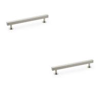 Loops 2 Pack - Straight Square Bar Pull Handle - Satin Nickel 160mm Centres Solid Brass Drawer