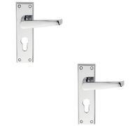 Loops 2 Pack - Straight Victorian Latch & Euro Lock Door Handle Polished Chrome Lever Backplate