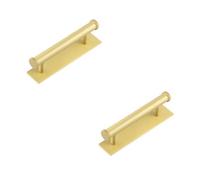 Loops 2 Pack Stylish 96mm Satin Brass Cabinet Handle With Plain Backplate - Kitchen Drawer Pull Handle