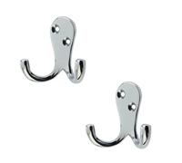 Loops 2 Pack Stylish Double Robe Hook In Polished Chrome - 53mm - Wall Mounted Clothing Hook