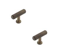 Loops 2 Pack Stylish Knurled T Bar Cupboard Knob In Antique Brass Finish - Kitchen Cabinet Knob