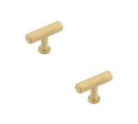 Loops 2 Pack Stylish Knurled T Bar Cupboard Knob In Satin Brass For Modern Interiors - Kitchen Cabinet Knob