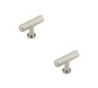 Loops 2 Pack Stylish Knurled T Bar Cupboard Knob In Satin Nickel Finish - Kitchen Cabinet Knob