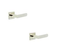 Loops 2 Pack Stylish Polished Nickel Square Door Handle With Sprung Lever - Solid Brass Interior Handle