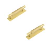 Loops 2 Pack Stylish Satin Brass Cabinet Handle With 96mm Ctrs And Plain Backplate - Kitchen Drawer Pull Handle
