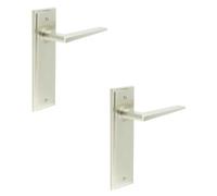 Loops 2 Pack Stylish Satin Nickel Door Handle Latch Backplate For Modern Homes - Solid Brass Interior Handle