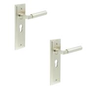 Loops 2 Pack Stylish Satin Nickel Euro Backplate Door Handle For Modern Homes - Solid Brass Interior Lever