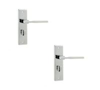 Loops 2 Pack Stylish Suite Door Handle With Bathroom Plate In Polished Chrome - Interior Lever On Backplate