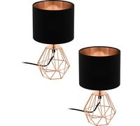 Loops 2 PACK Table Lamp Colour Copper Base Shade Black Copper Fabric Bulb E14 1x60W Loops Copper