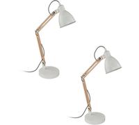 Loops 2 PACK TableDesk Lamp Colour White Moveable Red Cable Shade Wood E14 28W Loops White