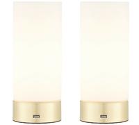 Loops 2 PACK | Touch Dimmable Table Lamp Brass & Frosted Glass Shade Light USB Charger in Clear Loops Clear