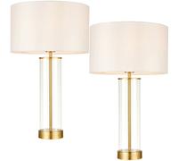 2 PACK Touch Dimmable Table Lamp Gold Glass & White Shade Modern Bedside Light