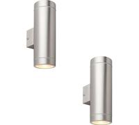 Loops 2 PACK Up & Down Twin Outdoor Wall Light - 2 x 7W GU10 LED - Brushed Steel in Metallics Loops Metallics