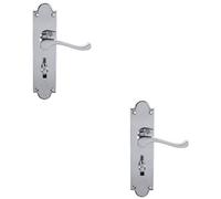 Loops 2 Pack - Victorian Bathroom Latch Door Handle - Polished Chrome Lever On Shaped Backplate