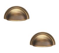 Loops 2 Pack - Victorian Cup Handle - Antique Brass 76mm Centres Solid Brass Shaker Drawer Pull