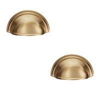 Loops 2 Pack - Victorian Cup Handle - Satin Brass 76mm Centres Solid Brass Shaker Drawer Pull