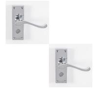 Loops 2 Pack - Victorian Scroll Bathroom Latch Door Handle - Polished Chrome Lever On Backplate