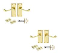 Loops 2 Pack - Victorian Scroll Door Handle & Latch Pack Set- Electro Brassed Lever On Plate Kit