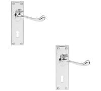 Loops 2 Pack - Victorian Scroll Latch & Lock Door Handle - Polished Chrome Lever On Backplate