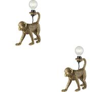 Loops 2 Pack Vintage Gold Paint Table Lamp - Matt Black Shade - 375mm Tall Light - 10W Led E27