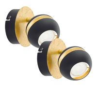 Loops 2 PACK Wall 1 Spot Light Round Black & Gold Shade / Back Plate GU10 1x3.3W Inc Loops Black