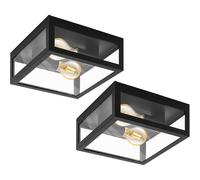 Loops 2 PACK Wall Flush Ceiling Light Colour Black Shade Clear Glass Bulb E27 2x40W Loops Black