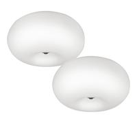 Loops 2 PACK Wall Flush Ceiling Light Satin Nickel Shade White Glass Opal Matt 2x E27 in Metallics Loops Metallics