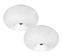 Loops 2 PACK Wall Flush Ceiling Light Satin Nickel Shade White Glass Opal Matt 2x E27 in Metallics Loops Metallics