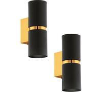 Loops 2 PACK Wall Light 2x Black Shades Gold Banding & Back Plate GU10 3.3W Included Loops Black