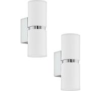 Loops 2 PACK Wall Light 2x White Shades Chrome Banding & Back Plate GU10 2x3.3W Incl Loops White